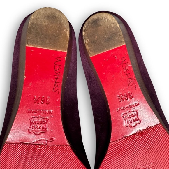 Authentic Christian Louboutin Pipina 55 Purple Suede Pointed Toe Low Wedge - Picture 7 of 10